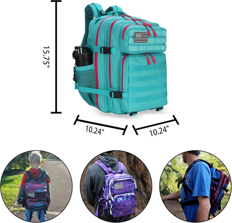 Lovelinks21 25L Tactical Military Backpack Small Travel Rucksack for Men and Women Assault Pack Bug Out Bag Molle Daypack Gym Backpack with Bottle Holder (Neon Teal) - Image 2